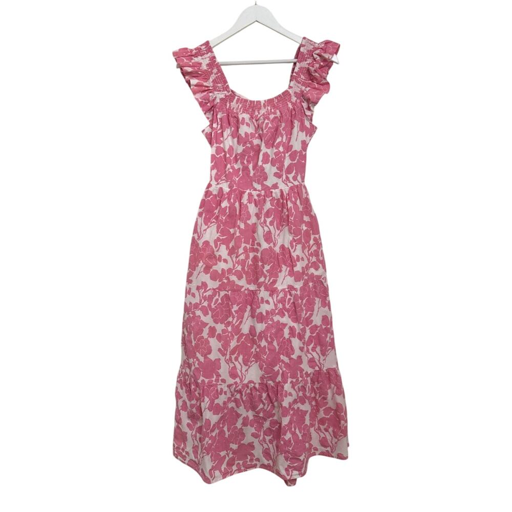 English Factory Maxi Dress "Pink Floral" Print Cottagecore Tie Back Size Small